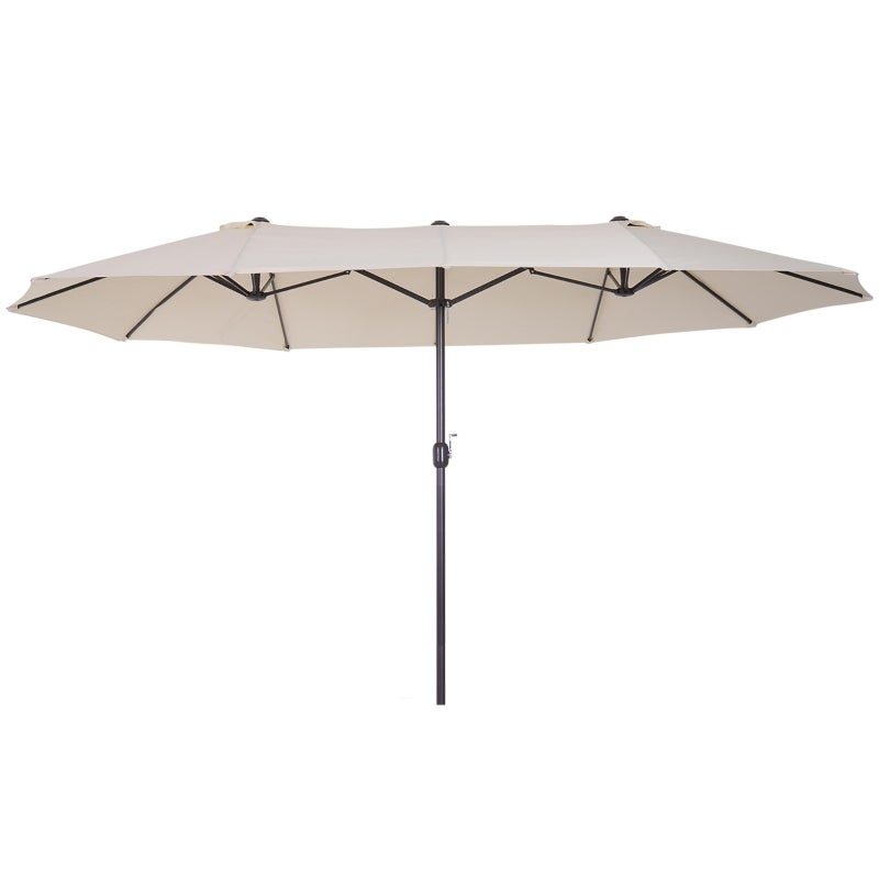 Parasol ogrodowy XXL na taras, beżowy, podwójny, owalny, 455x270 cm, z korbką, poliester, wytrzymały, wentylacja, solidny