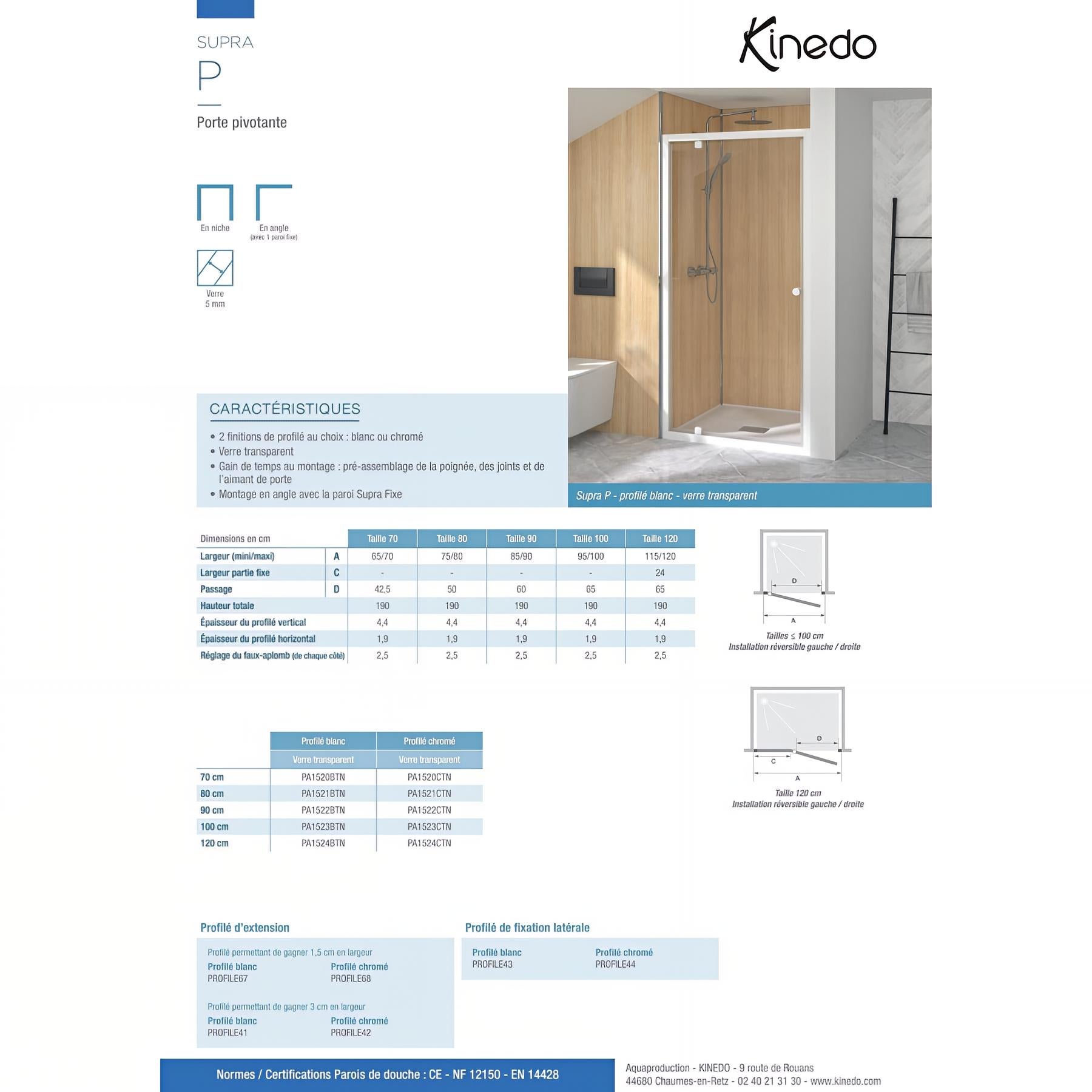 Porte de douche Kinedo SUPRA L80cm - 2