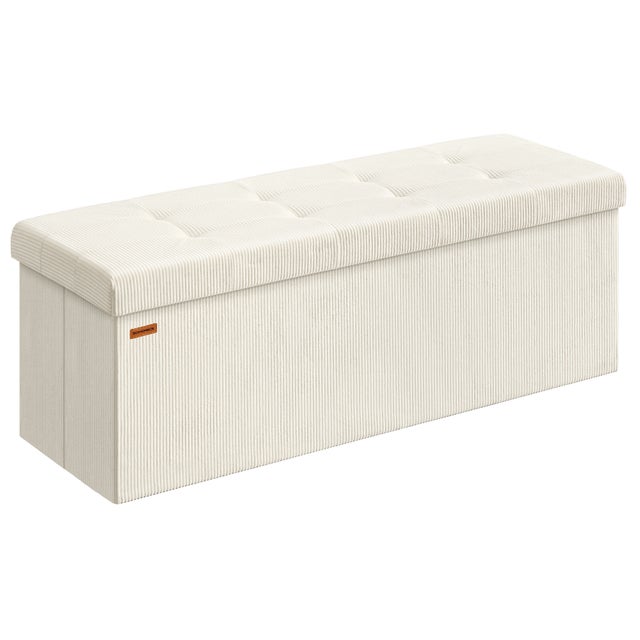 Banc de Rangement, Pouf Pliable, 38 x 110 x 38 cm, Repose-Pieds, Coffre de Rangement, Charge jusqu'à 300 kg, pour Salon, Chambre, Entrée, Blanc Crème