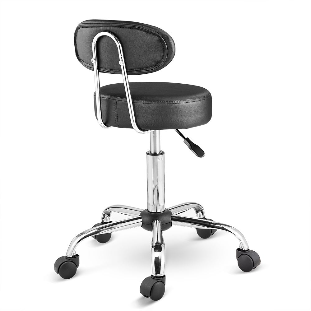 CASARIA® Tabouret à roulettes noir avec dossier confortable pivotable 360° réglable en hauteur avec repose-pieds bureau - 6