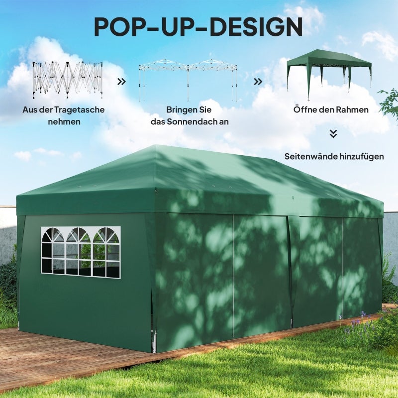 Kiosque 6x3 m dépliant stable, fenêtres fermeture éclair, panneaux latéraux UV. - 3