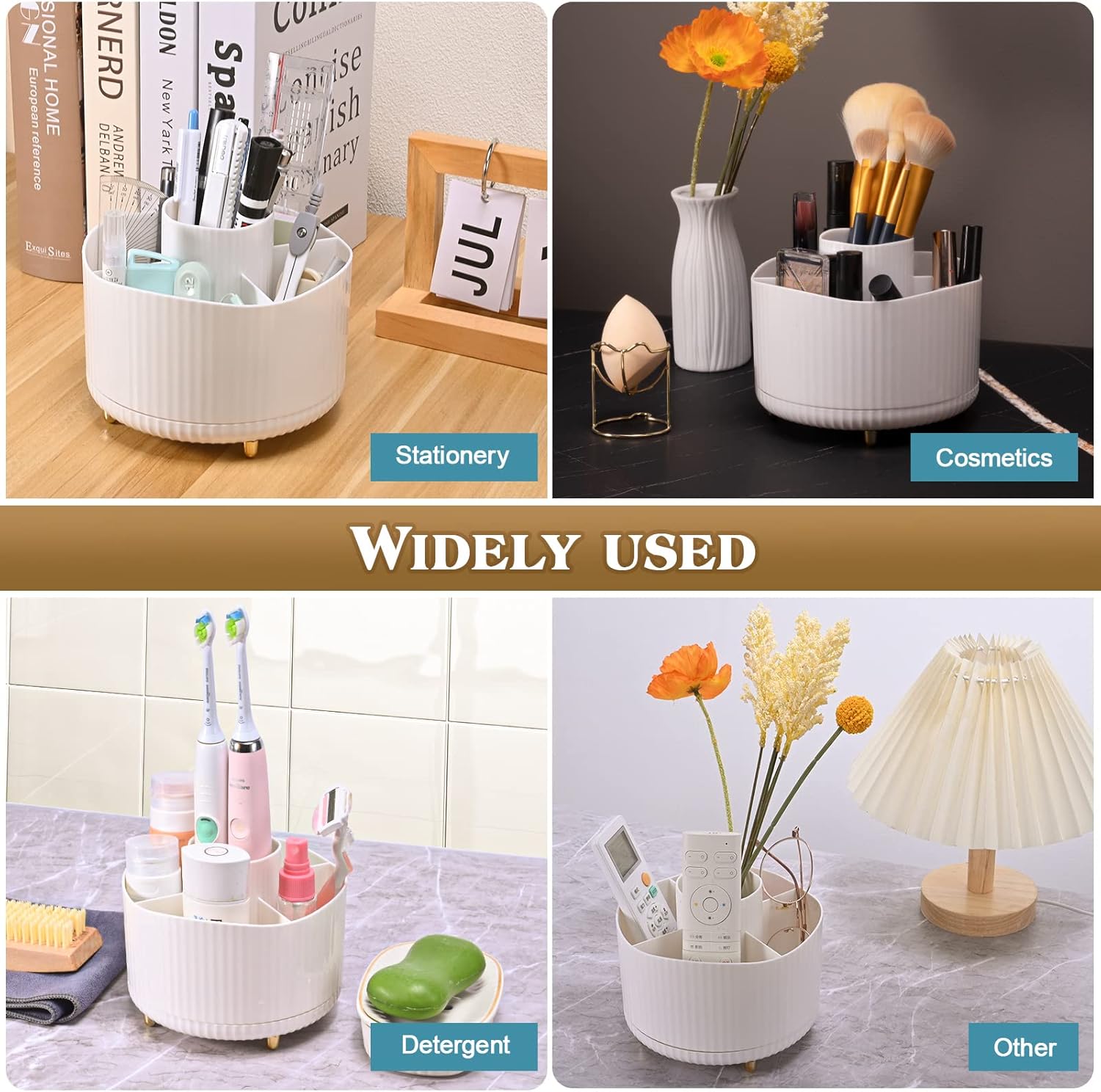 Organizador de maquiagem, suporte para pincéis giratório 360°, recipiente multifuncional para cosméticos de banheiro - 4