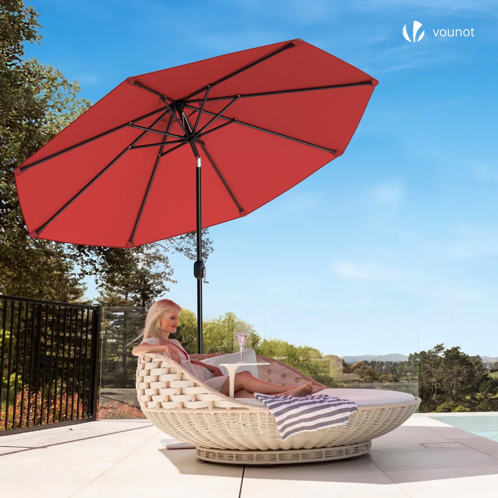 Parasol inclinable Ø 2,7 x H 2,4 m avec housse de protection rouge - Anti-UV, imperméable - VOUNOT® - 5