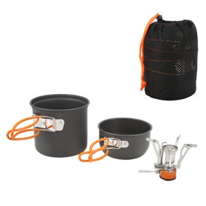 Posate da Campeggio per 1 Persona - 7 Pezzi Pentole Campeggio, Piatti Campeggio in Acciaio Inox, Tazza Piatto e Posate, con Tasca Nera, Stoviglie da Campeggio, Kit Campeggio