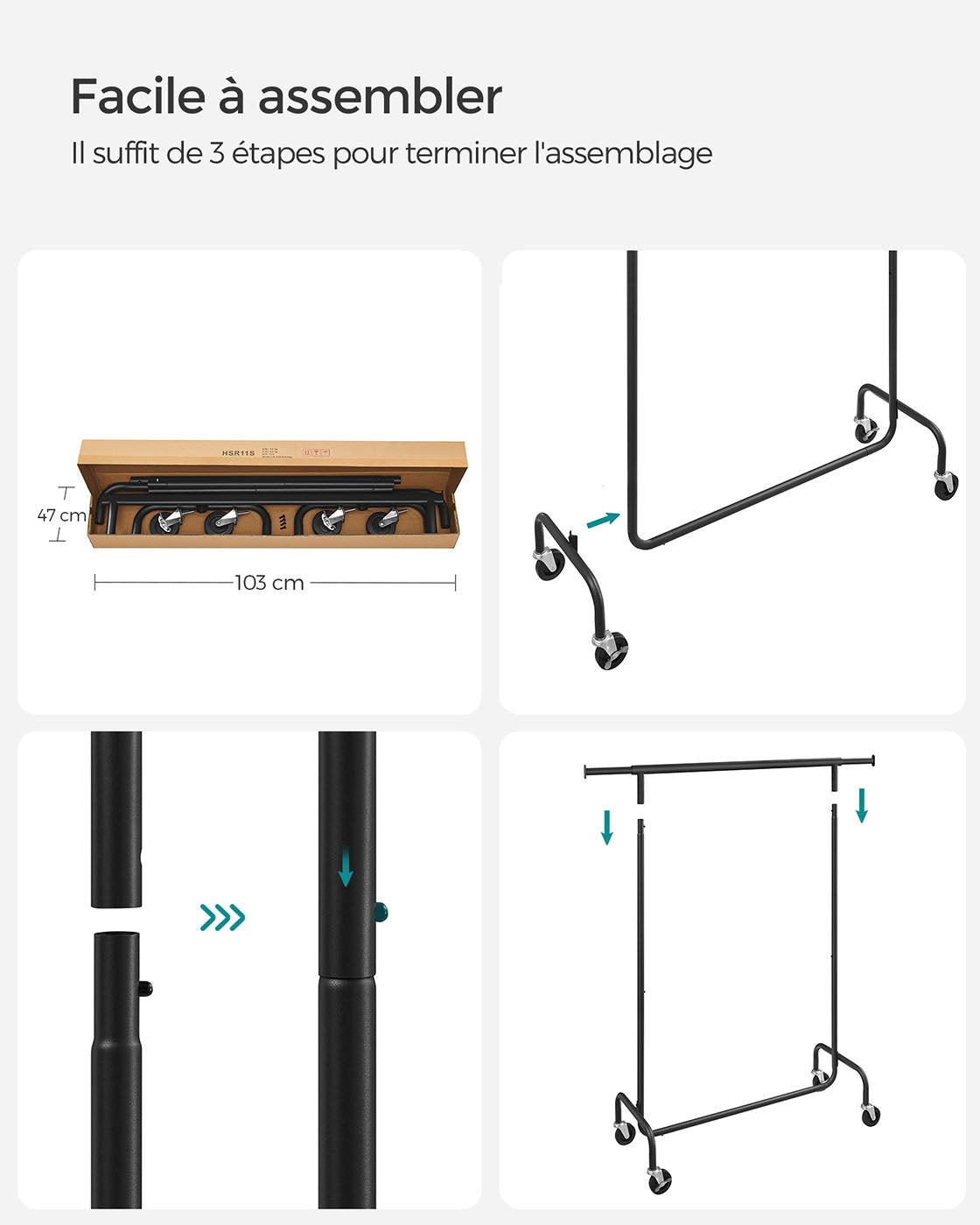 Portant à vêtements charge max 130 kg télescopique réglable avec roulettes mètal chromé 12_0006976 - 5