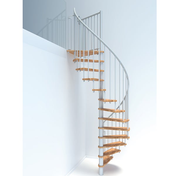Escalier colimaçon 13 marches - Hauteur à franchir 2.52 à 3.05m - Diamètre 140cm - Structure blanche et marche hêtre - BERL140-BH-13