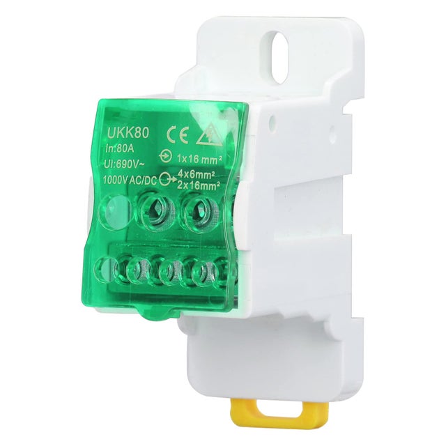 Boîte de jonction électrique sur rail DIN, bornier de distribution 80A 690V avec capot de protection, couleur verte, 8 contacts..