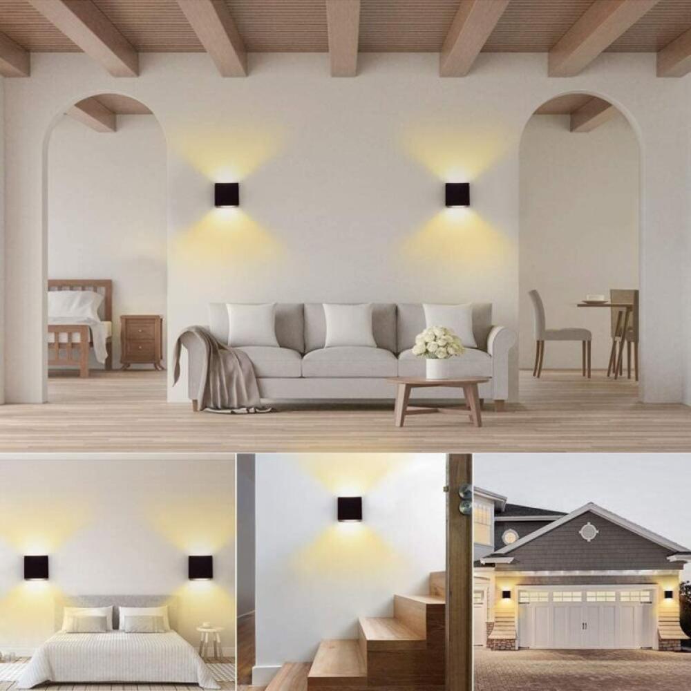 Confezione da due applique a LED nere, 20 W, 12 x 12 x 12 cm, luce bianca calda. Adatte per camere da letto, corridoi e soggiorni - 2