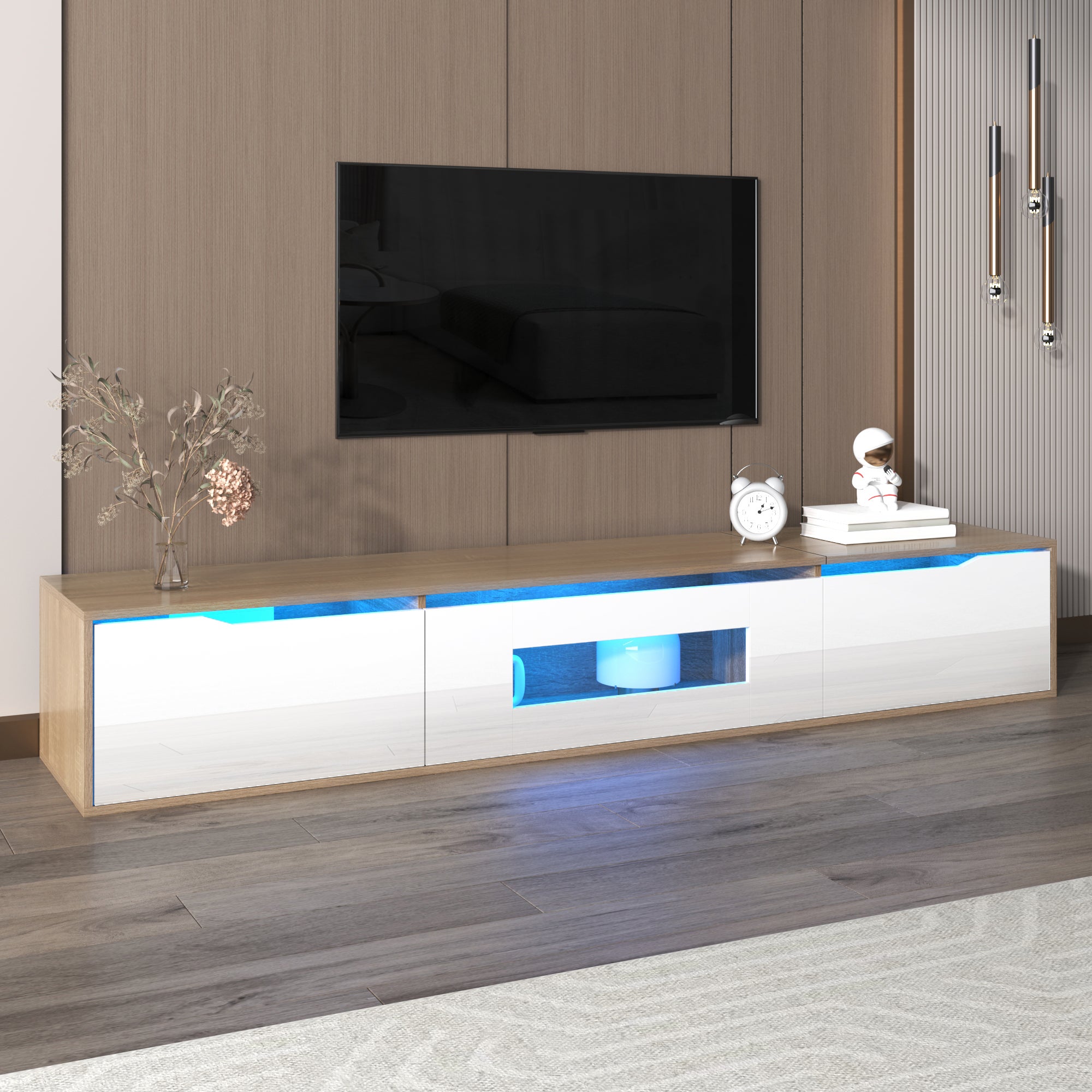 Stilvora  Mueble Tv De Pared 180X30x35cm Con Iluminación Led/3 Puertas, Tablero De Partículas, Blanco , Leroy Merlin