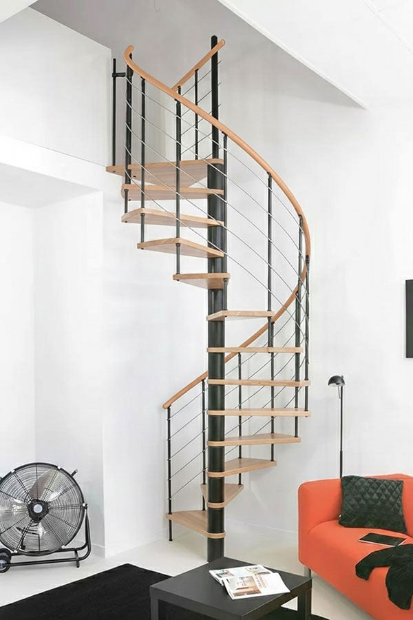 Escalier colimaçon 12 marches - Diamètre 160cm - Hauteur à franchir 2.34 à 2.82m - Structure noire et marche hêtre - VENE160/NH-12 - 4
