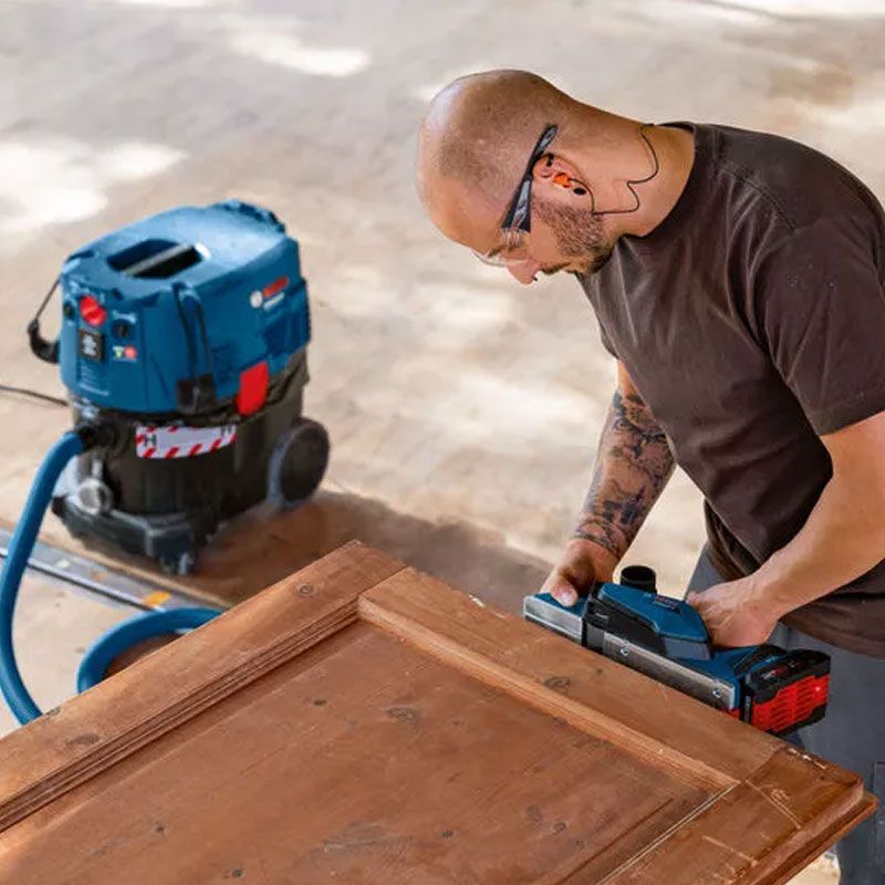 Rabot 82mm 18V BOSCH GHO 18V-26 solo L-Boxx, butée et sac à poussière - 5