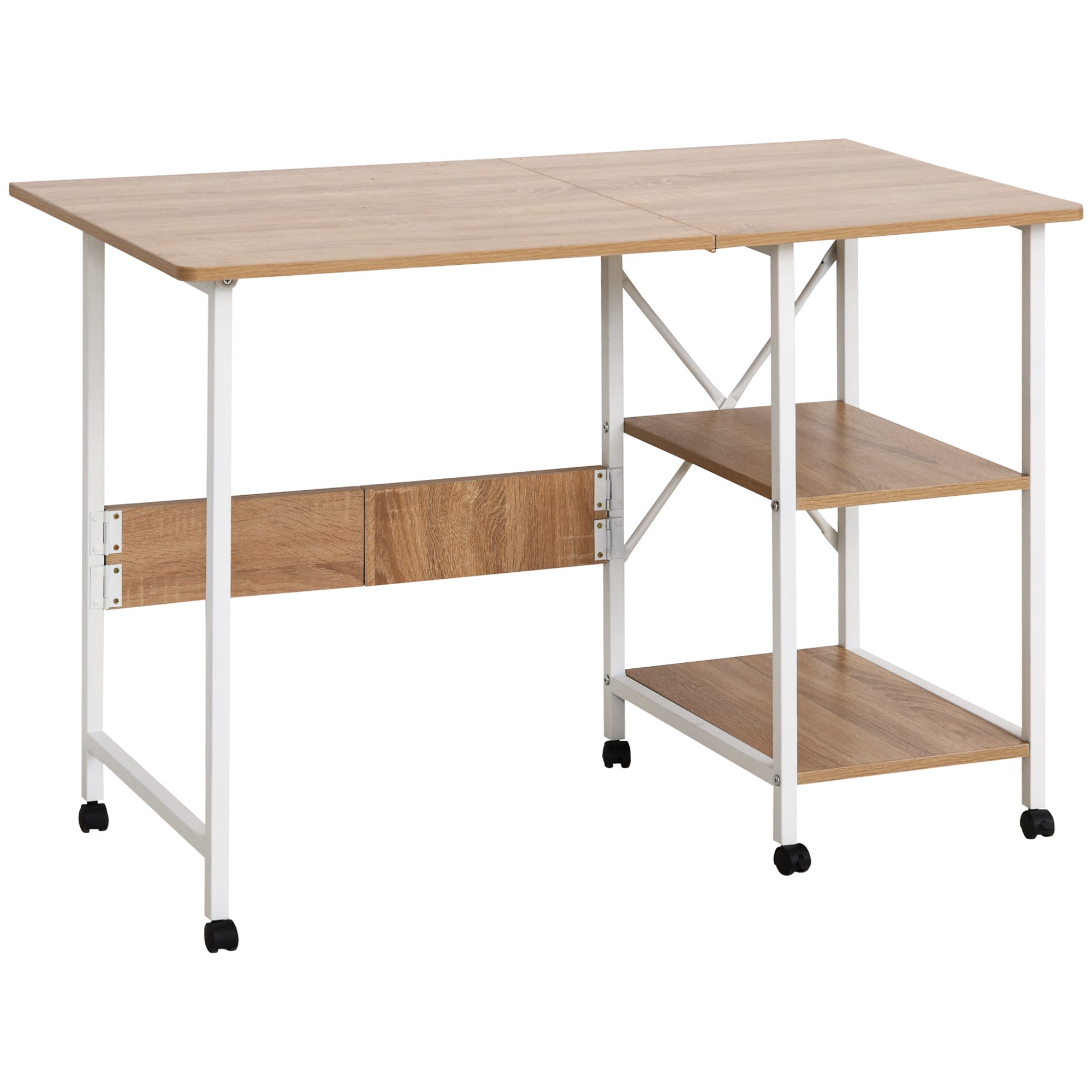 Table Pliante Blanche Avec Roulettes - Dimensions 120x58x75 Cm - Bureau D'Appoint Ou Table De Nuit - Neuf
