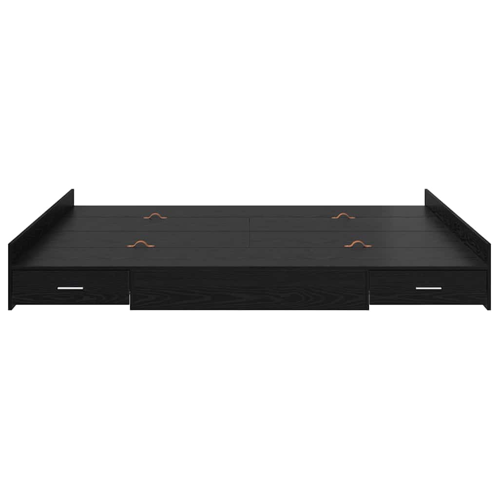 Cadre de lit avec rangement et tiroir, chêne noir, pour la chambre, 200 × 200 cm - 5