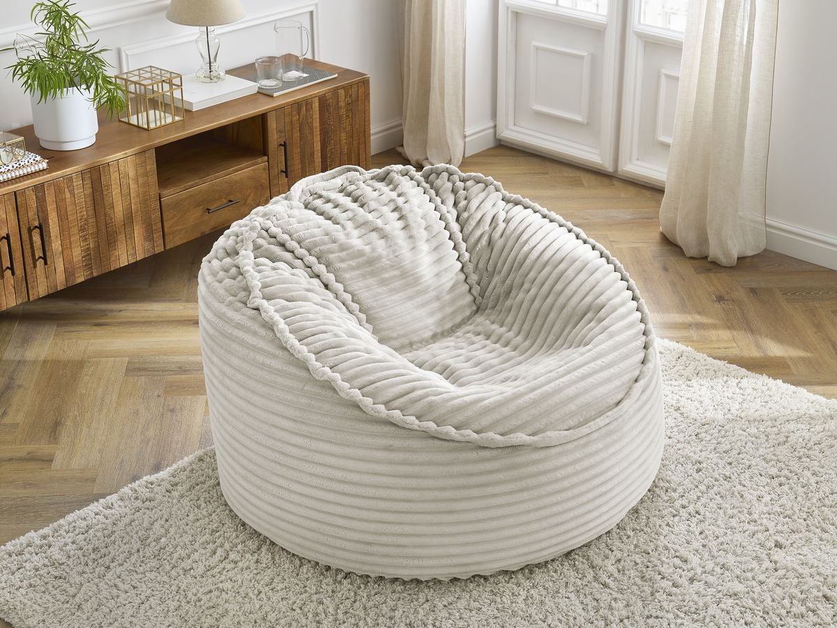 BOBOCHIC Pouf ultra moelleux SOCRATE gros côtelé doux Beige - 6