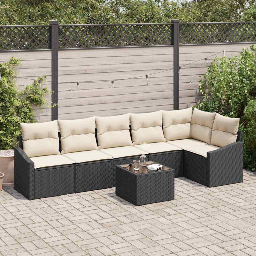 Zestaw Sof z poduszką 7 pcs Czarny polirattan vidaXL
