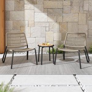 Ensemble de meubles de balcon, en acier galvanisé et corde tressée à la main, plateau de table en bois massif, beige