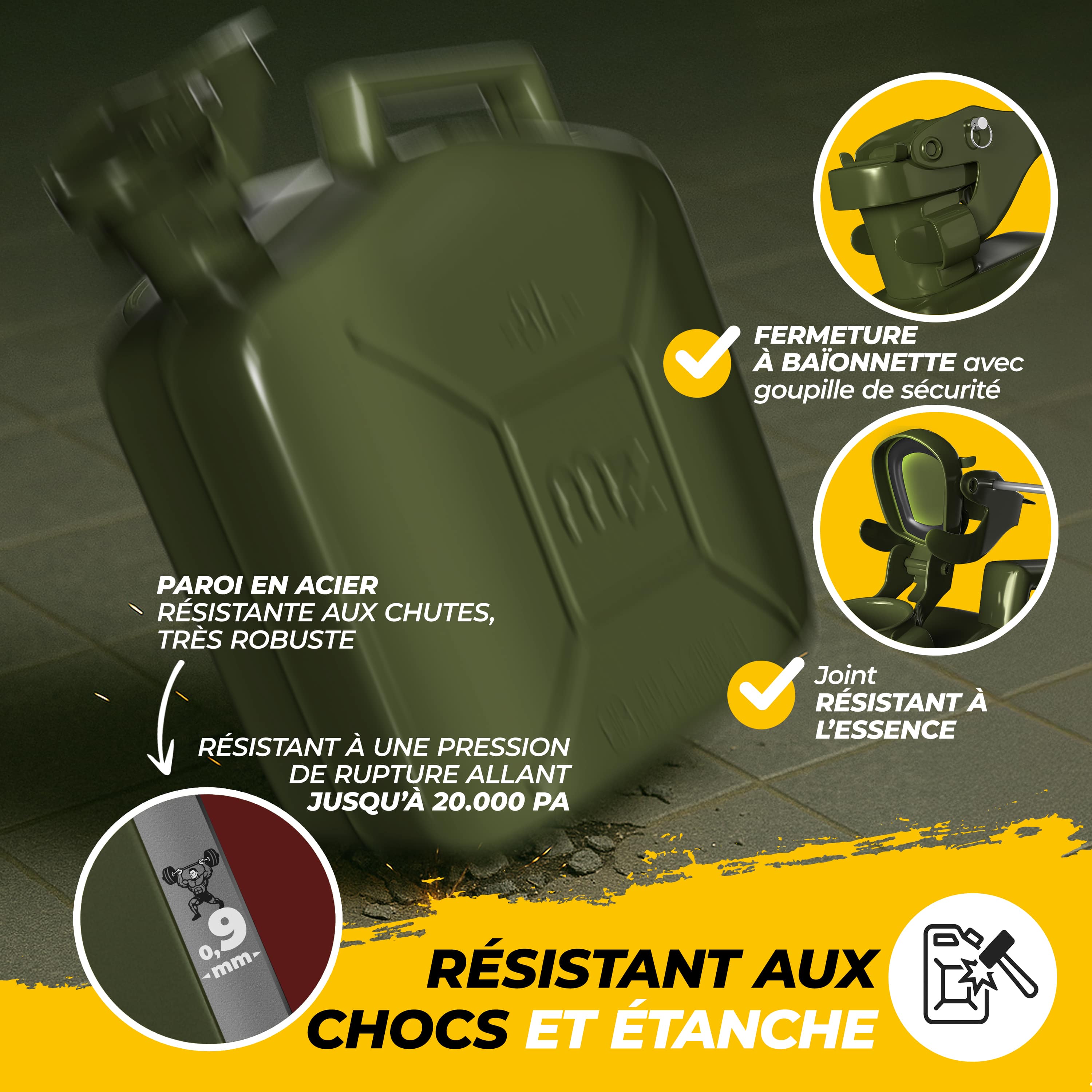 MONZANA® 3x Jerrican essence 5L métal homologation ONU bec verseur transport liquides diesel essence voiture huile moto bidon eau récipient carburant - 3