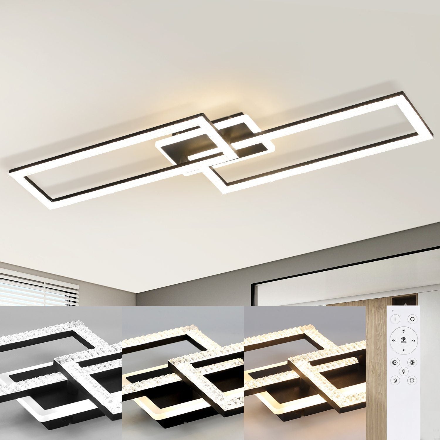 NETTLIFE Plafón LED regulable diseño moderno 56W negro - 2