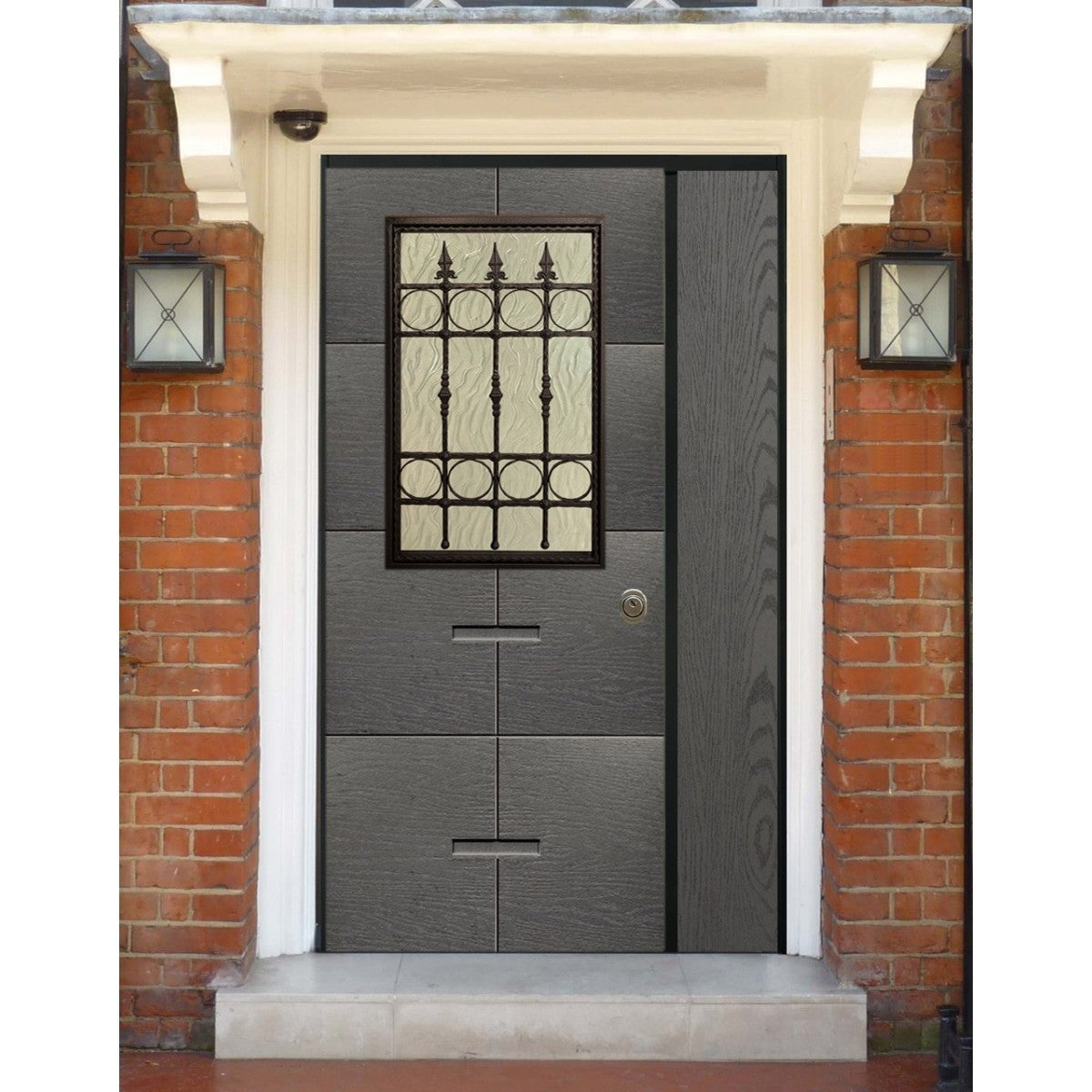 Porta Blindata due Ante con Vetro Pannello da Esterno Inserti in Alluminio - 5