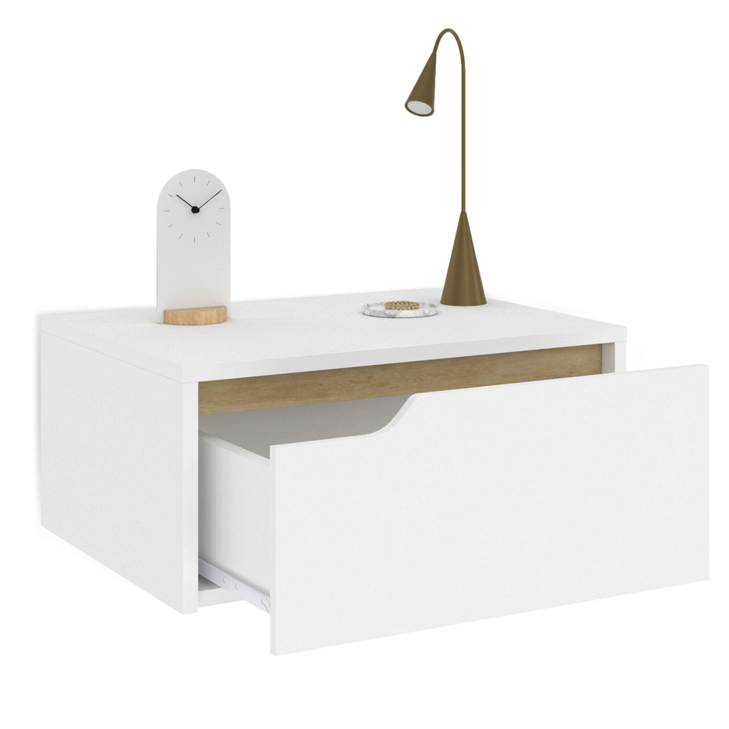 Lot de 2 tables de chevet murales HELSINKI scandinaves 1 tiroir étagère suspendue blanc - 4