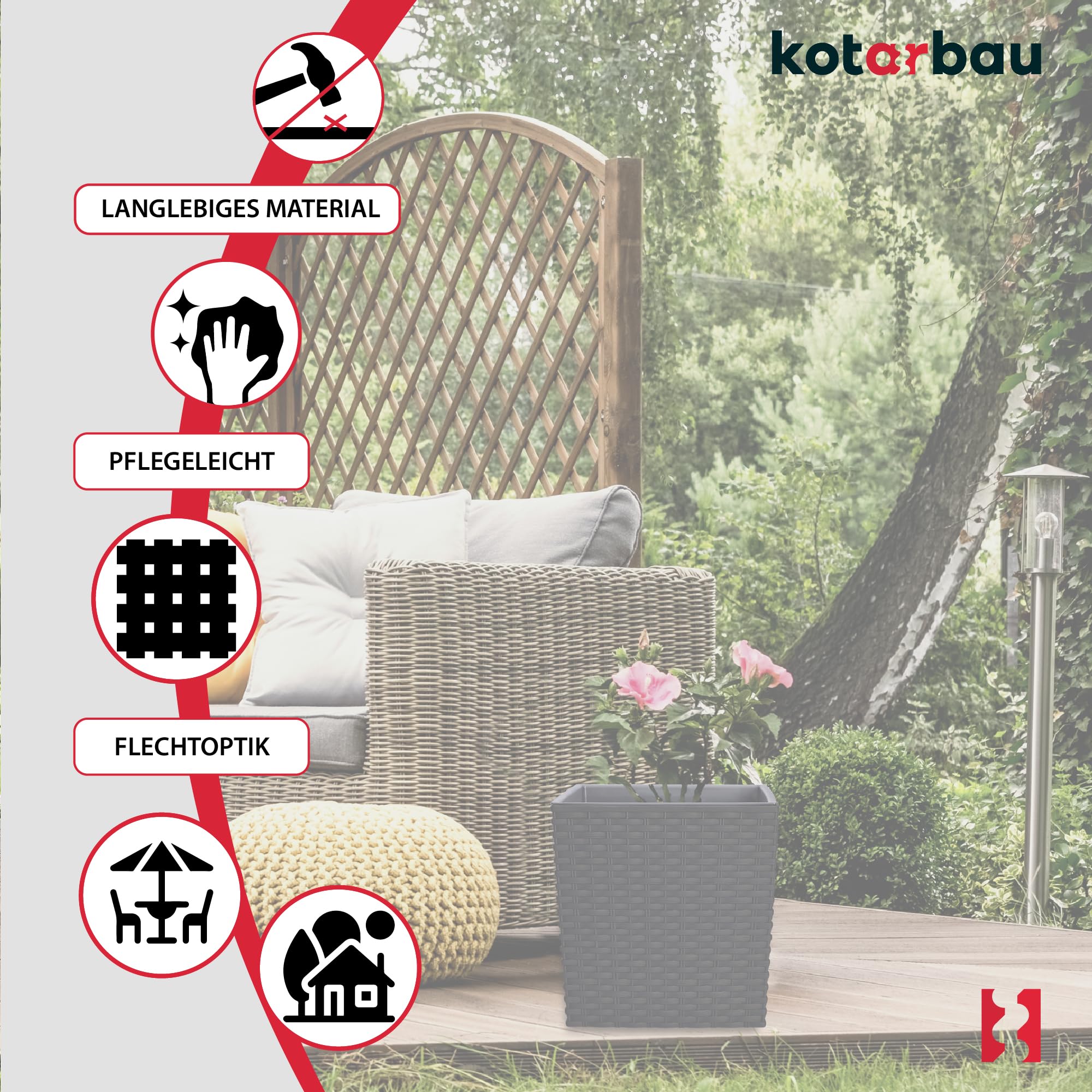 Lot de 2 Pots de Fleurs Umbra - 6,8 l - Hauteur : 20 cm - En Plastique - Avec Pot Intérieur - Pour l'Intérieur et l'Extérieur - KOTARBAU - 5