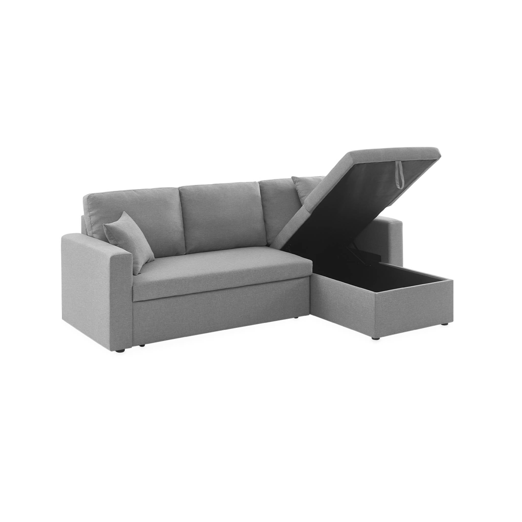 Divano angolare reversibile compatto 3 posti in tessuto, Grigio chiaro - 6