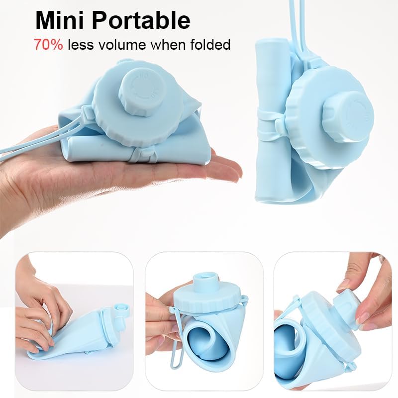 Gourde pliable 600 ml, en silicone, légère et étanche, idéale pour le camping, la randonnée, le vélo et les activités de plein air. Couleur : bleu. - 3