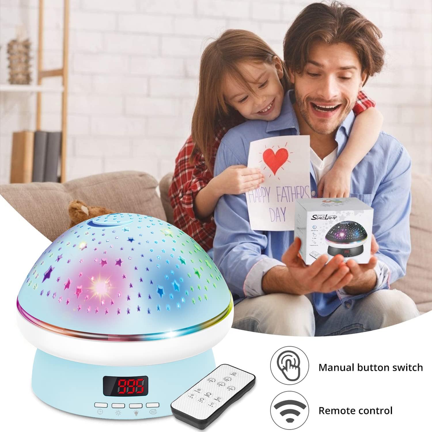 Lampe de chevet projecteur pour bébé (bleue), veilleuse ciel étoilé, télécommande rotative à 360°, minuterie, veilleuse multicolore pour chambre d'en - 5