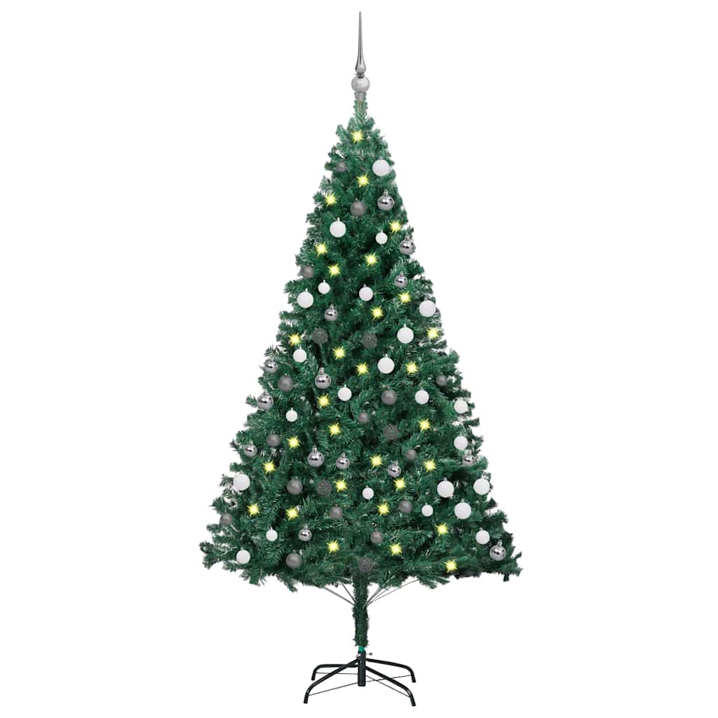 Sztuczna choinka z lampkami i bombkami, zielona, 150 cm, PVC vidaXL