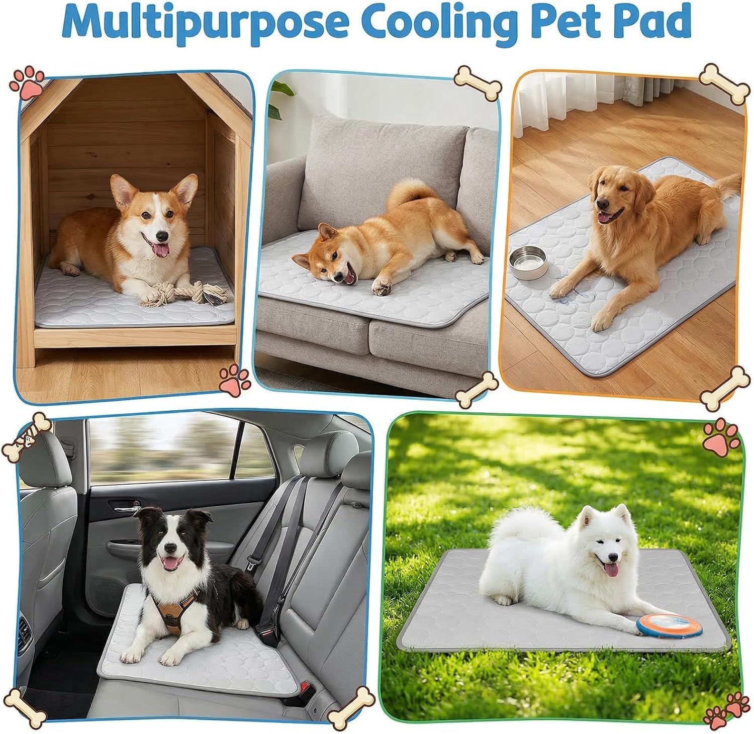 Tapis Rafraîchissant pour Chiens et Chats, Coussin de Tapis de Refroidissement en Soie Glacée, Silk Pet Cooling Mats pour Animaux (55 * 70CM, Gris) - 5
