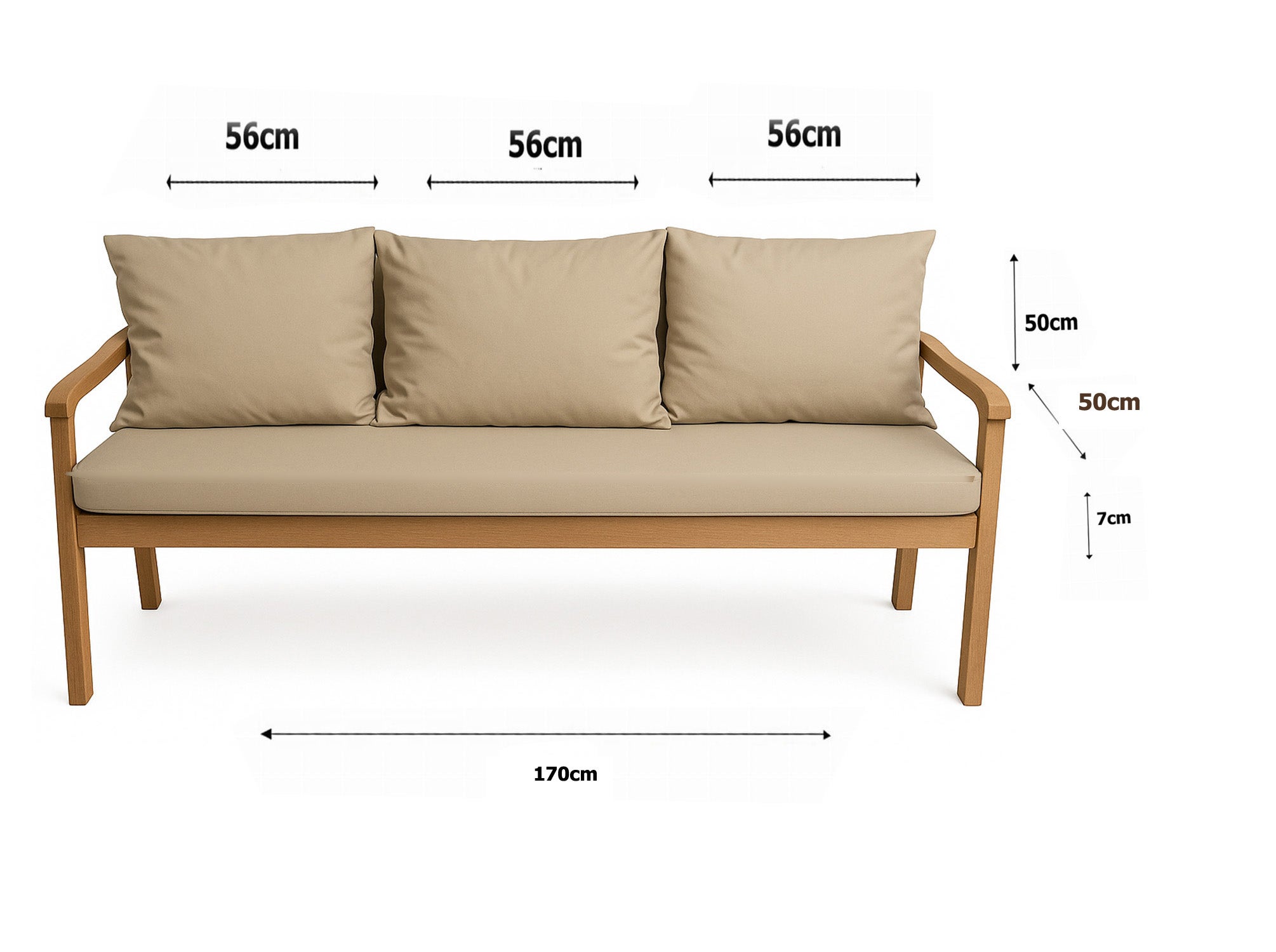 Coussin pour banc 170x50x50cm, Coussins pour balancelle de jardin Beige, couvertures amovibles, Coussin extérieur/intérieur - 3