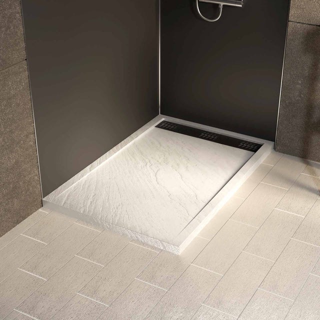 Receveur en Acrylique MOON Blanc Effet Pierre 80x120x4 cm Grille Lineaire Noire