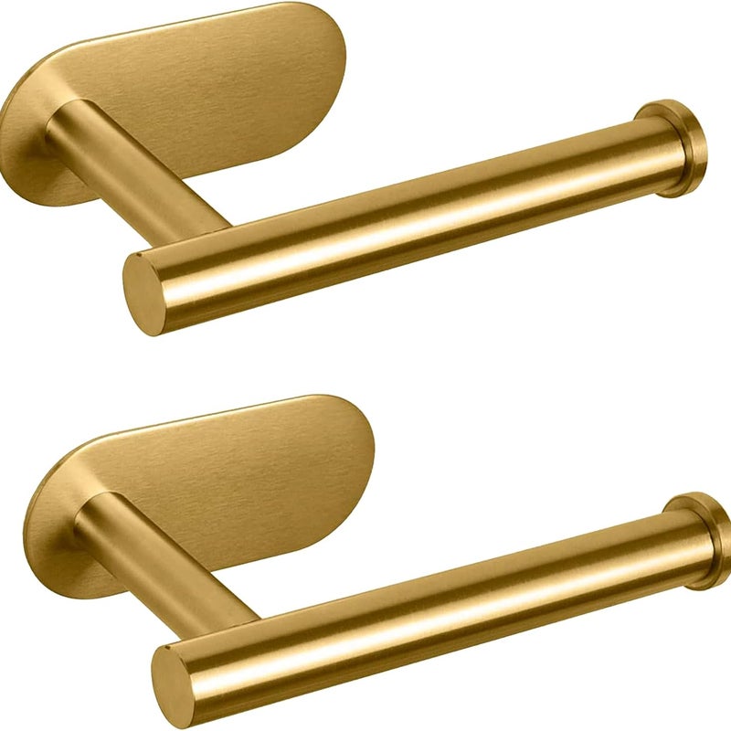 Złoty samoprzylepny uchwyt na papier toaletowy ze stali nierdzewnej, bez wiercenia, do łazienki, kuchni i pralni (opakowanie 2 szt.)