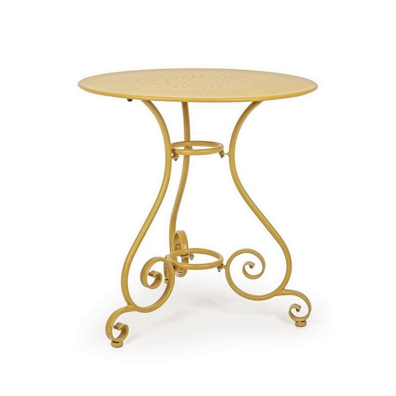 Stół zewnętrzny ze stali lakierowanej elektroforetycznie z matowym wykończeniem, Ø70 żółty