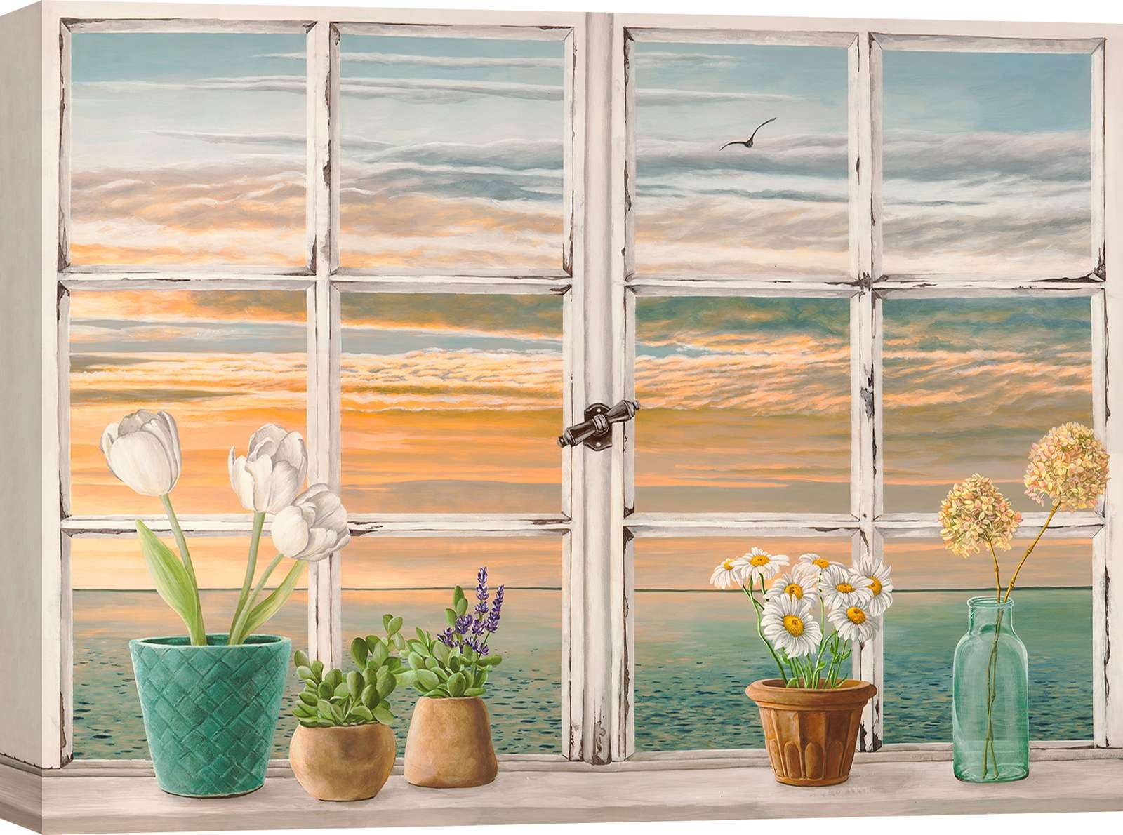 Cuadro para ventana - impresión sobre lienzo - remy dellal, puesta de sol sobre el mar - 80x60 cm