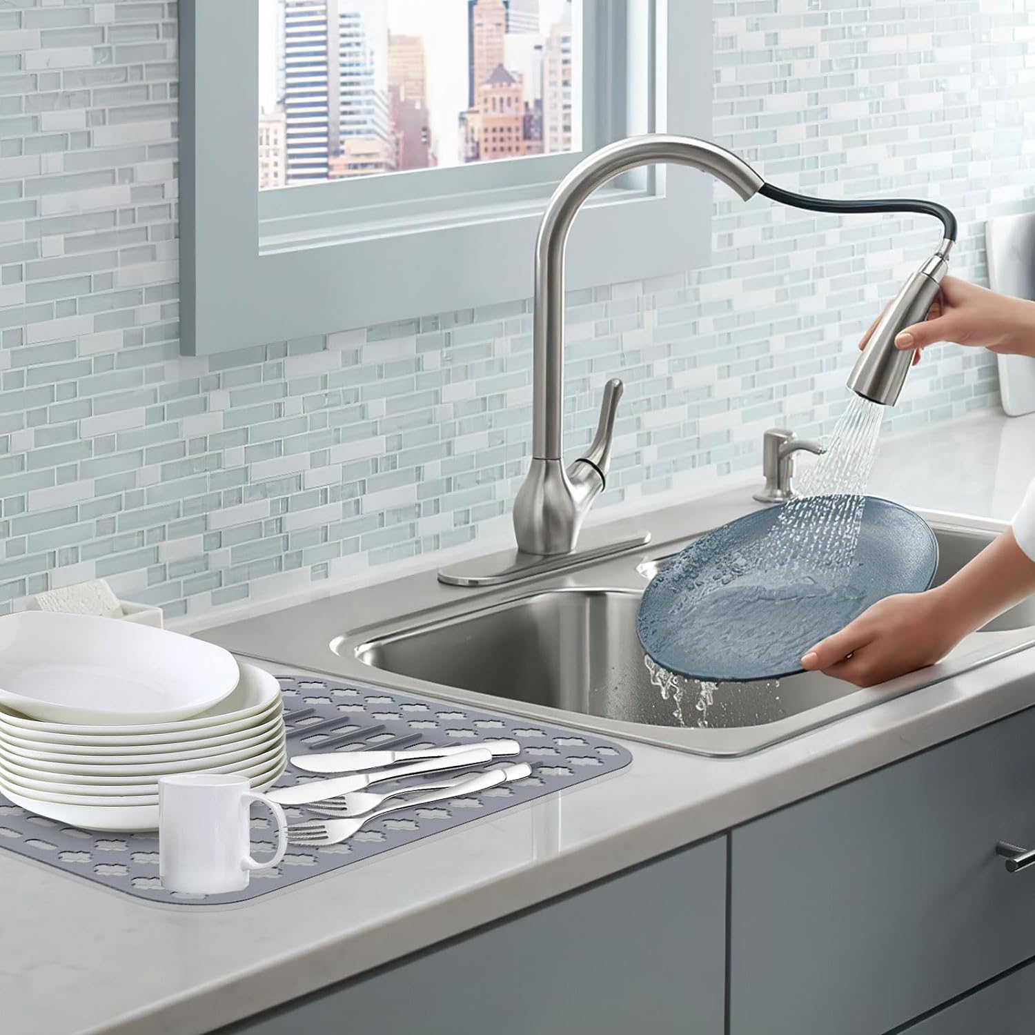 Lot De 2 Grands Tapis De Séchage à Vaisselle Pour Comptoir De Cuisine, égouttoir à Vaisselle Absorbant En Microfibre De 61 X 43,2 Cm, Grand Tapis De