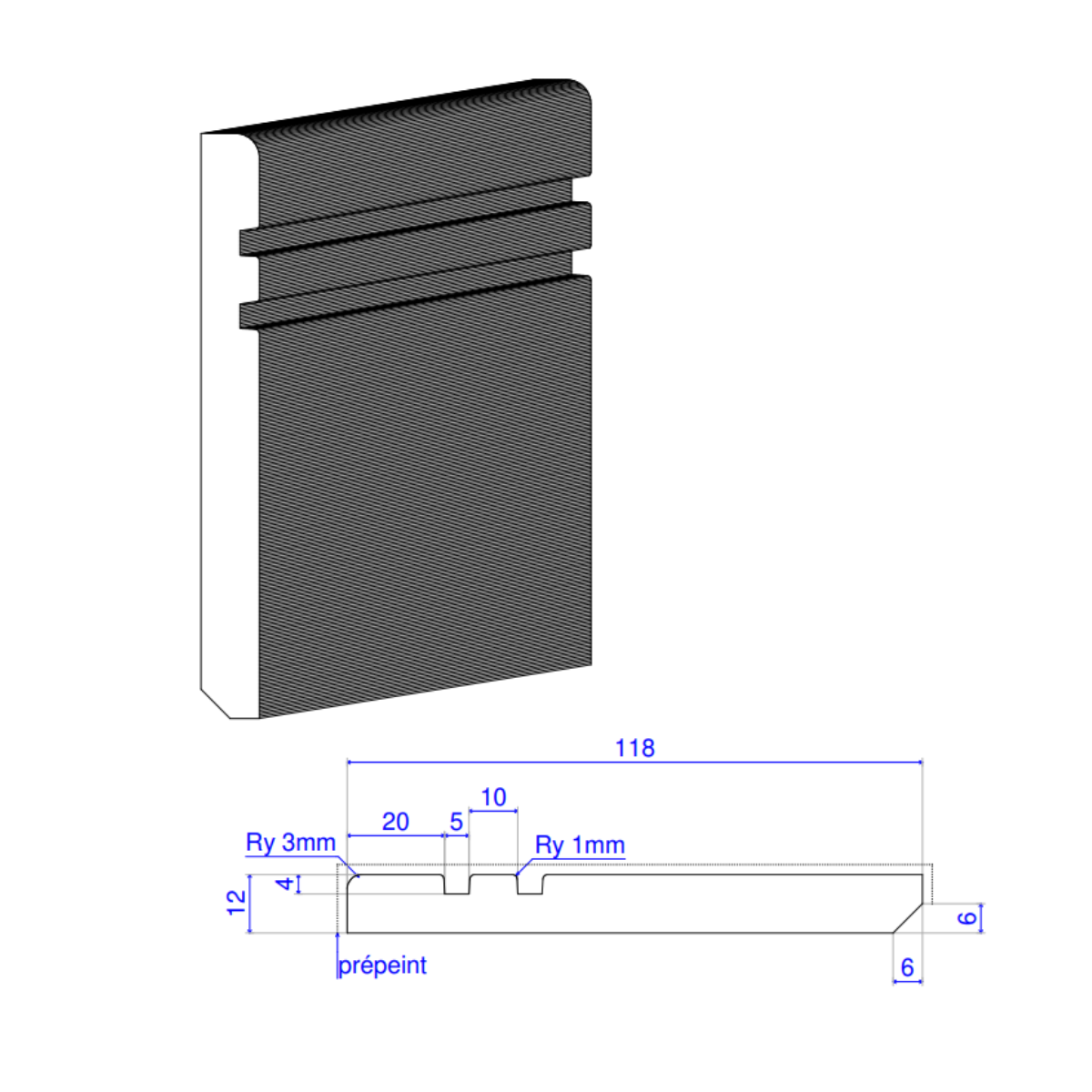 Lot de 5 Plinthes modernes Prépeint Blanc MDF, L.2,44 m x l.11,8 cm x Ep.12 mm - 7