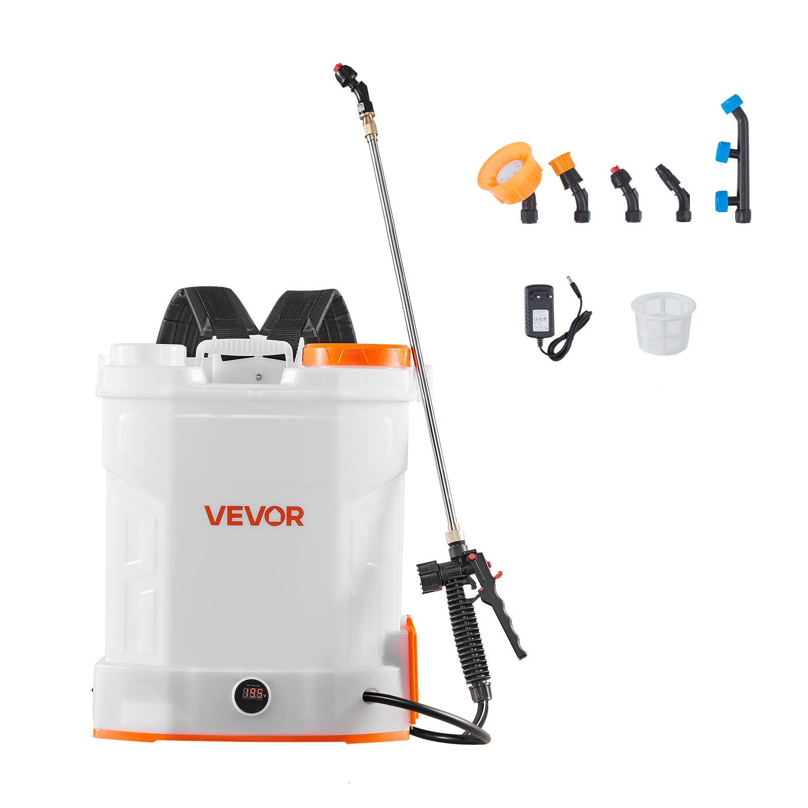 Pulvérisateur à Dos Électrique VEVOR 12L,Réglable 0-6,2 Bar,2 Lances,5 Buses,Batterie 18V 2Ah,Portable pour Jardin,Pelouse,Désherbage - 9