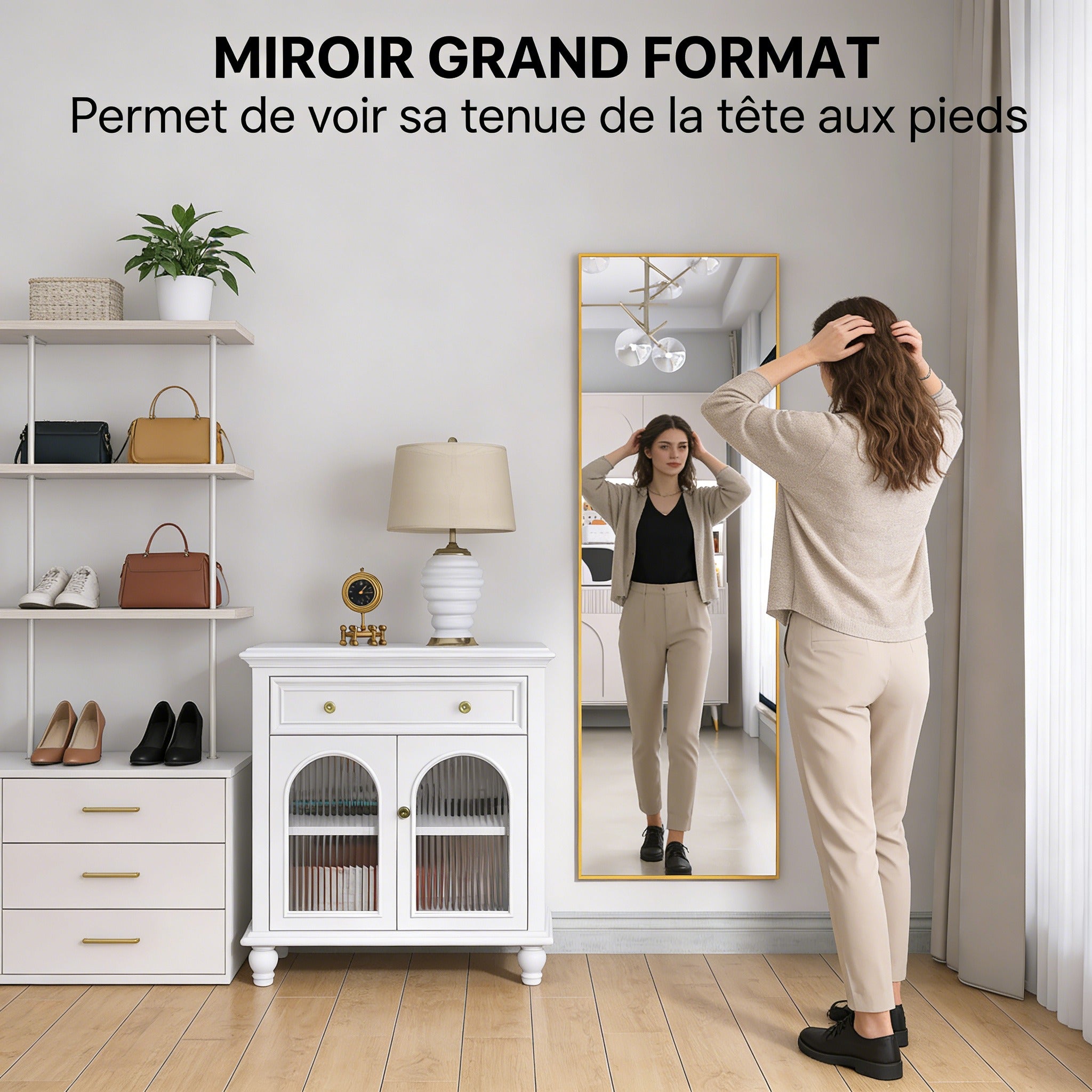Miroir sur pied classique 162x53 cm - Grand Miroir rectangulaire - Cadre en Aluminium - Salon, Chambre à Coucher, Dressing - Doré - 3