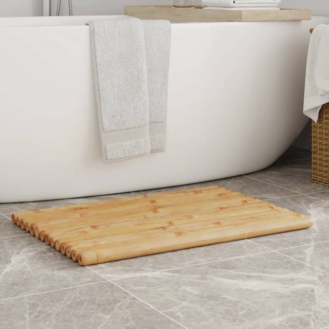 Tapis De Douche En Bambou SANNO 60x40 Cm - Naturel, Antidérapant, Neuf