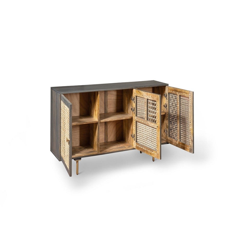 Buffet moderne gris foncé avec rotin doré cm 160 x 38 xh 75 - 2