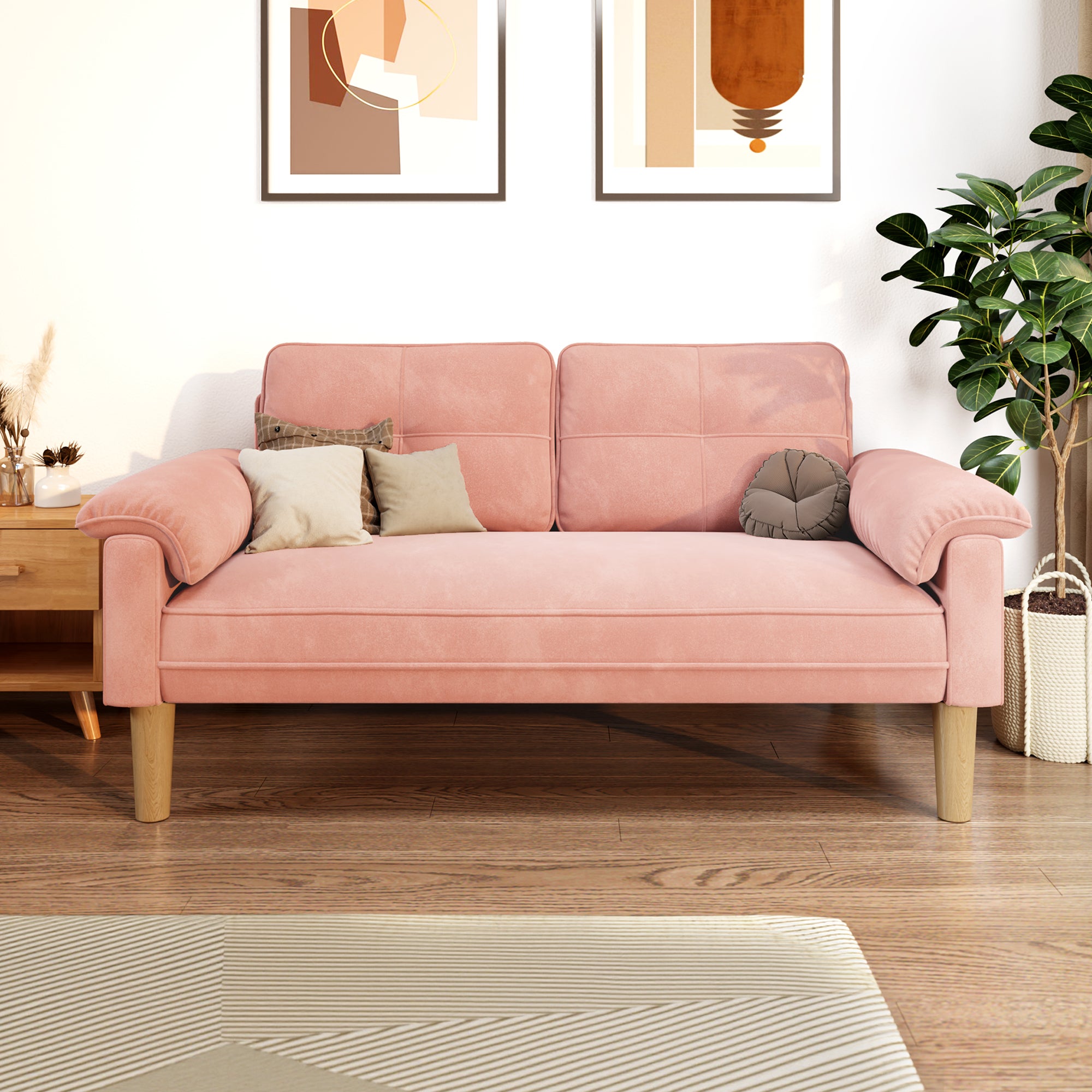 Canapé 2 places Rose en tissu,design scandinave,assise confortable,pieds en bois,pour salon et petit espace,145 x 77 x 77 cm - 8