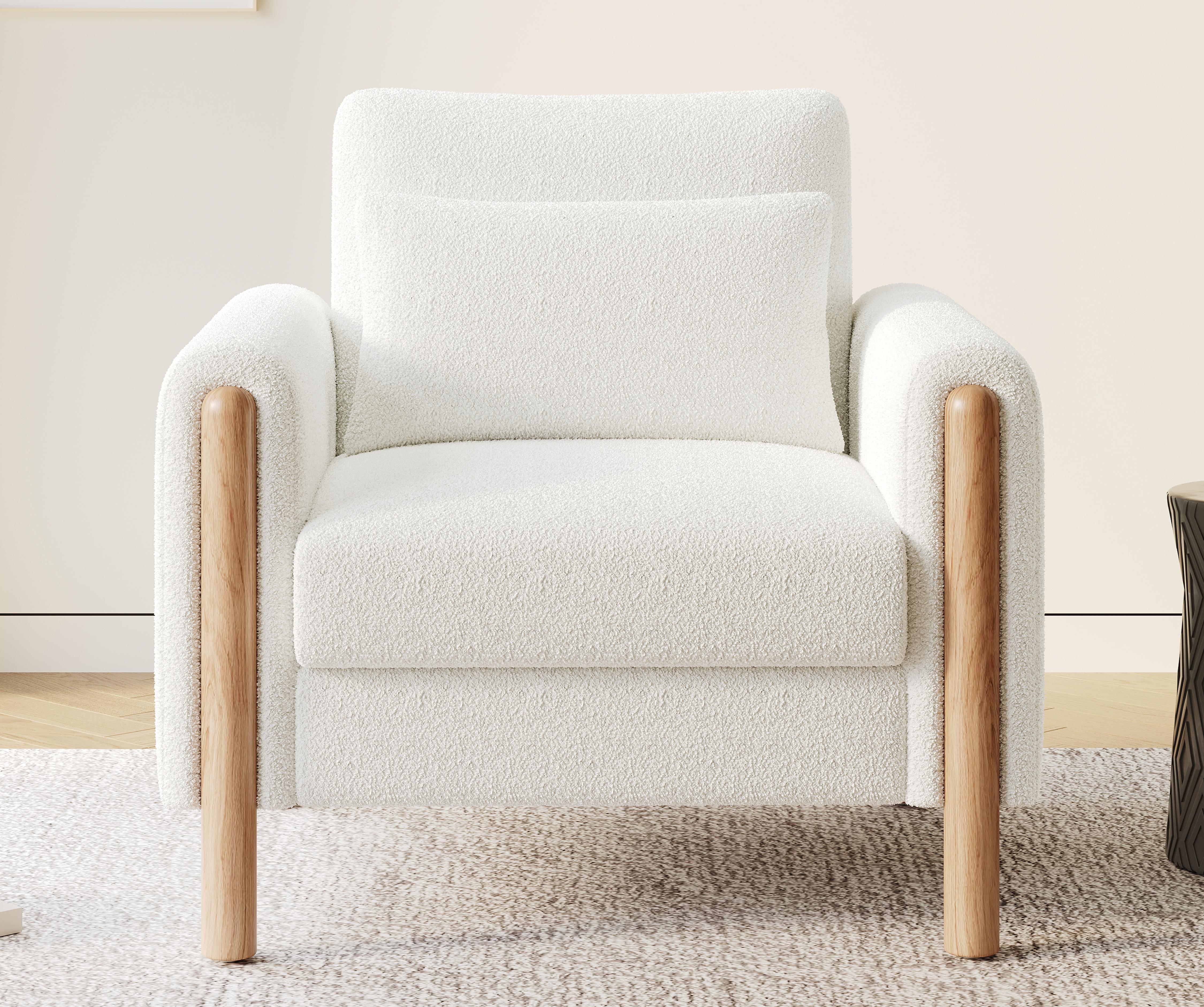 Nowoczesny fotel 87 x 83 x 88,5 cm - grube poduszki - lite drewno + bawełna PP - biały