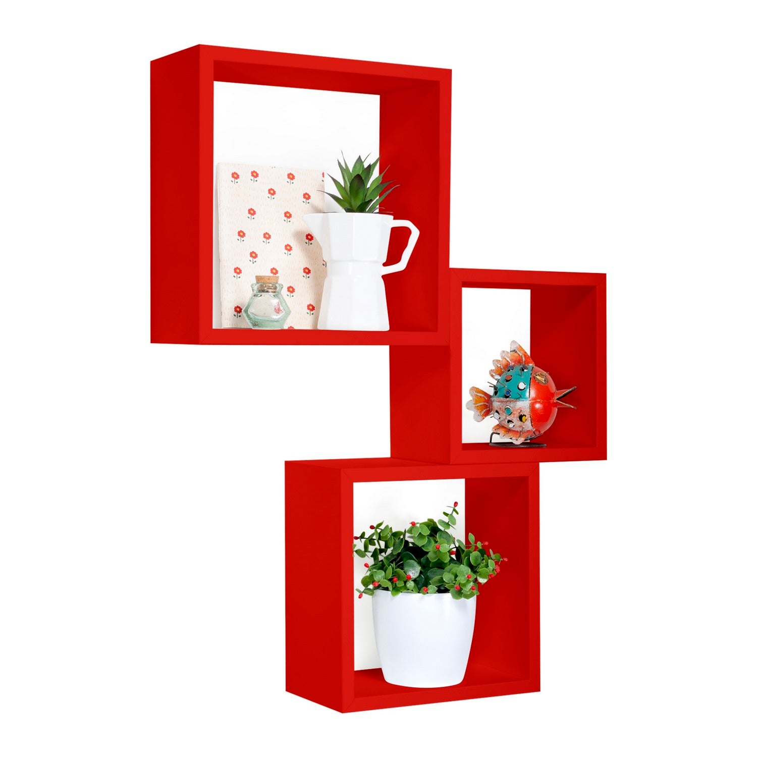 Ensemble de 3 étagères murales décoratives cubiques, rouges, 35x35, 30x30 et 25x25 cm de profondeur 15,5 cm - Nightmare - 6