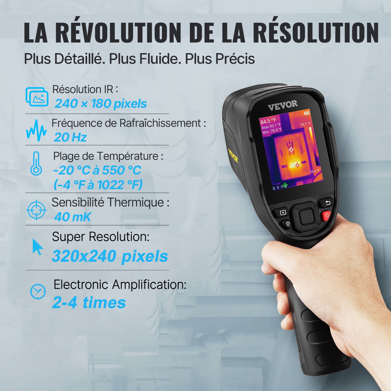 Termocamera Infrarossi 240×180 Pixel 25 Hz -20 a 400 °C VEVOR per Ispezione Casa, HVAC, Idraulica, Rilevamento Perdite - 3