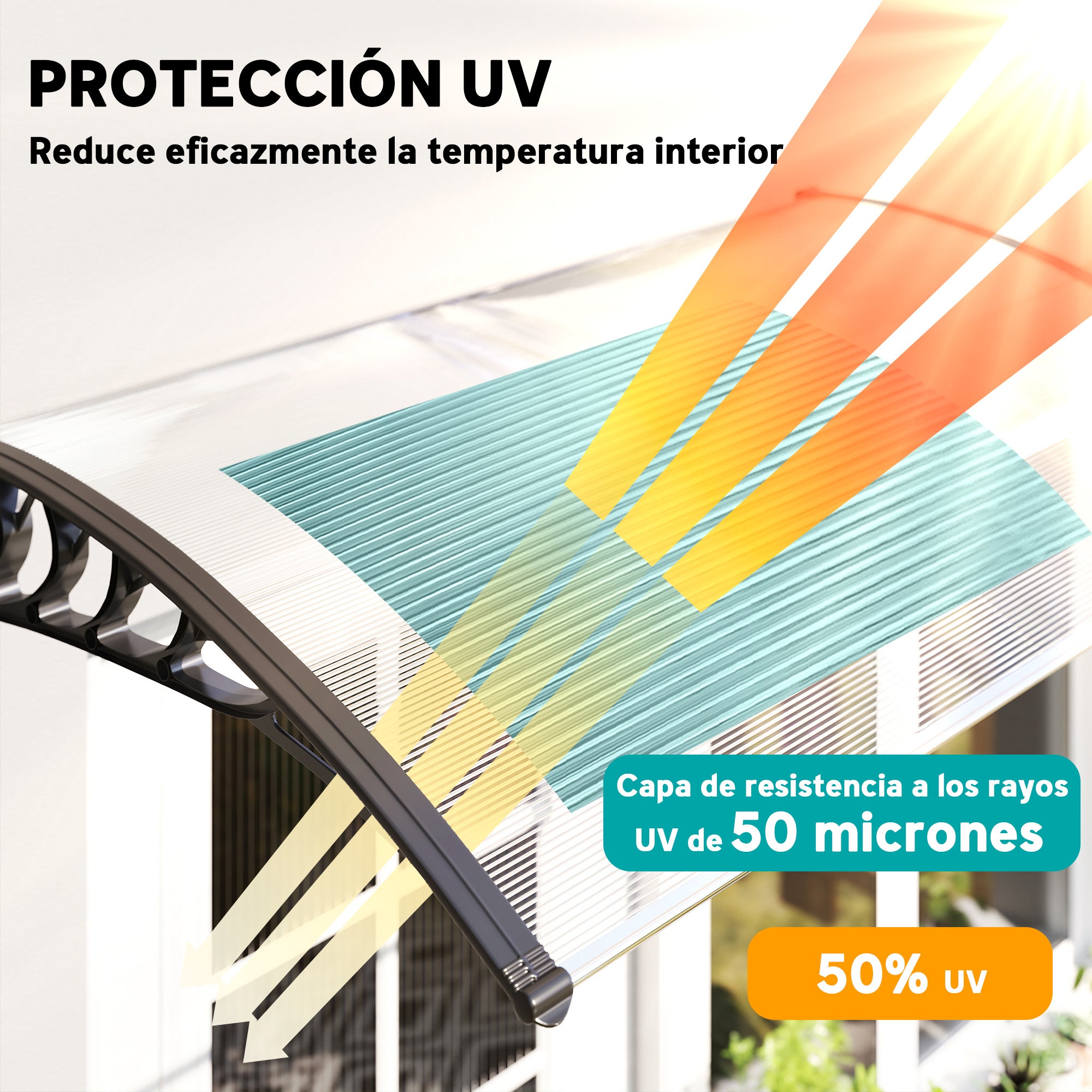 Marquise para Porta e Janela Outsunny Transparente e Preto Policarbonato, Alumínio e PP 150x90x25cm - 4