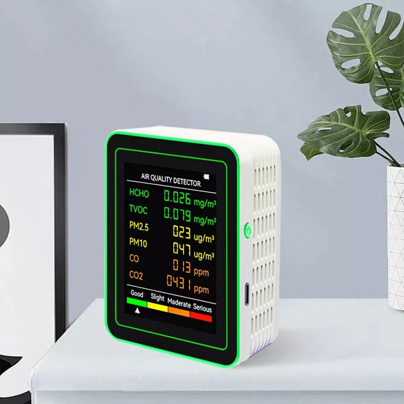 Monitor de calidad del aire 6 en 1, medidor de CO2, PM2.5, PM10, HCHO, TVOC, CO, detector de formaldehído con pantalla LCD y analizador de gases - 4
