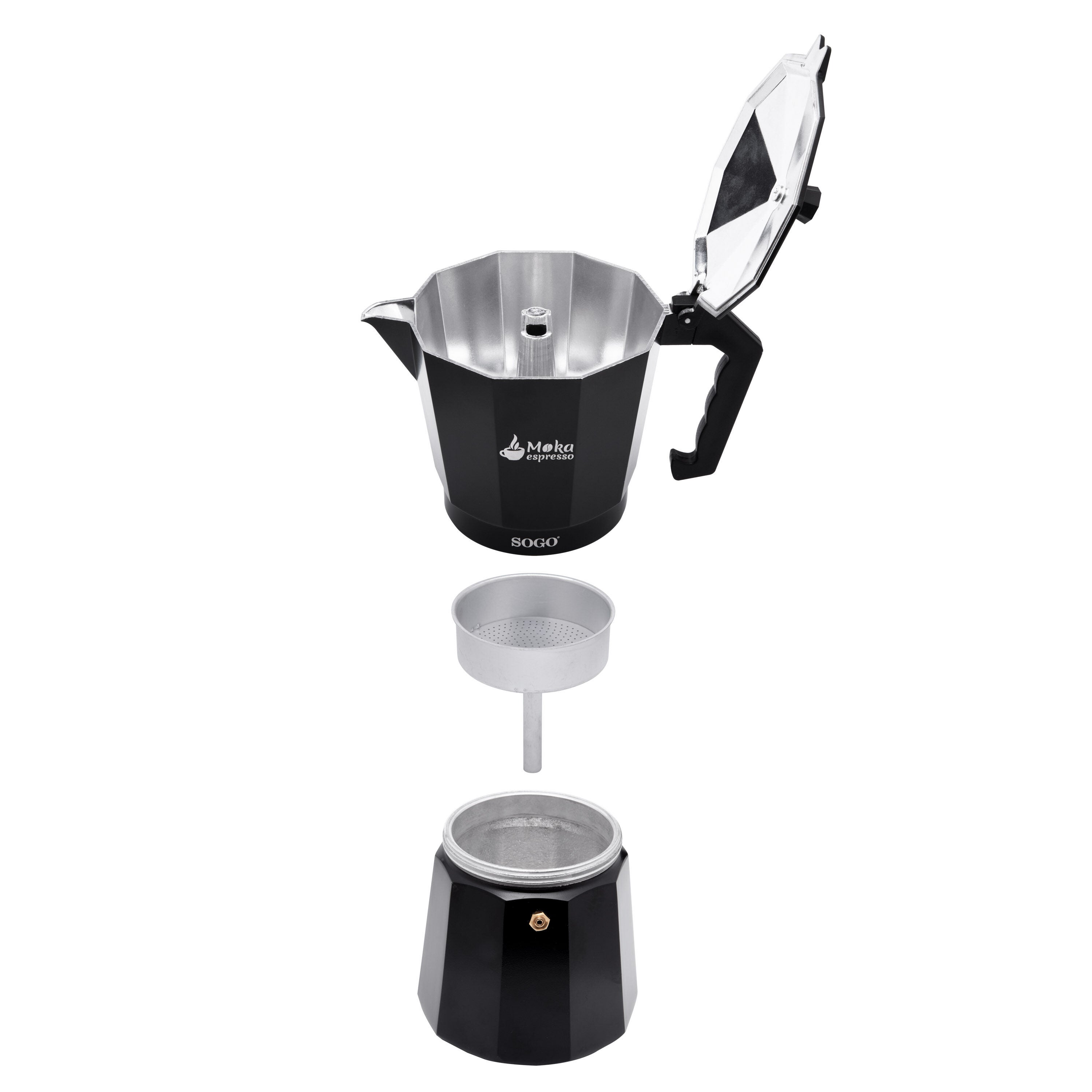 Caffettiera BRA 12 Tazze In Alluminio | Adatta A Induzione E Tutti I Fornelli | 600 Ml | Diametro 16.3 Cm