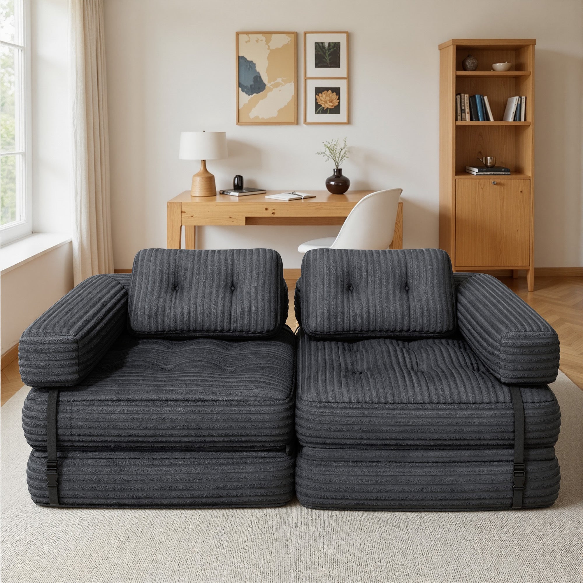 Bealife Canapé Convertible Fauteuil Lit 1 Place en L Gris foncé Velours Côtelé Longue Coussin 85 x 85 cm - 5