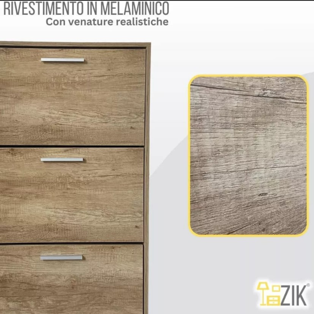 Scarpiera Salvaspazio in Legno 3 Ante Ribalta Profondità Doppia da Ingresso - Rovere 63x24x115cm - 4
